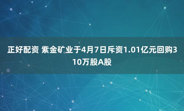 正好配资 紫金矿业于4月7日斥资1.01亿元回购310万股A股